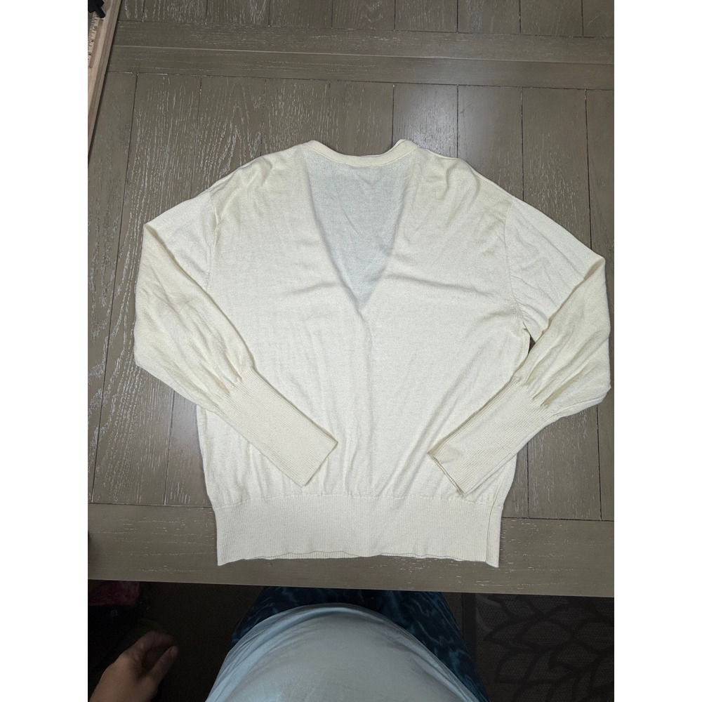 AYR Cream V Neck Button Front Cardigan Sweater Long Sleeve Ribbed Knit Women's L
